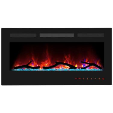 Imagem de Lareira Elétrica de Embutir A45x91L com Controle Remoto e Digital, Luz LED, Chama Ajustável e Temporizador, 110v, CHEERWAY, Preto