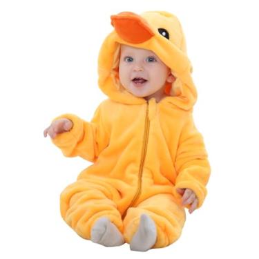 Imagem de COSLAND Fantasia de pato bebê infantil menino Halloween animal com capuz amarelo 3-6 meses