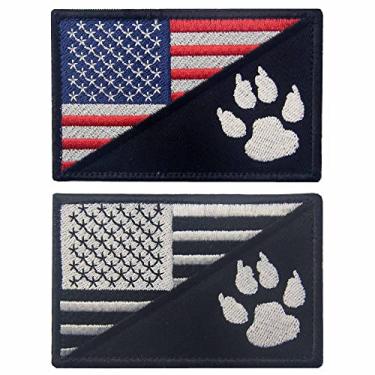 Imagem de TailWag Planet Bandeira tática dos EUA com emblema de cão de serviço militar patriota pata rastreador bordado colete / arreios crachá prendedor emblema gancho e laço, 2 peças