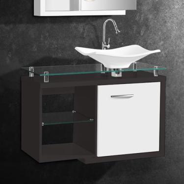 Imagem de Gabinete Toucador Para Banheiro Dama Tampo Em Vidro 77,6cm Grafite E Branco