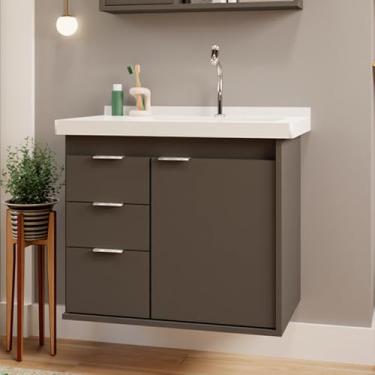 Imagem de Gabinete Toucador Para Banheiro Unik Com Cuba 85cm Grafite