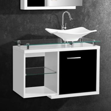 Imagem de Gabinete Toucador Para Banheiro Dama Tampo Em Vidro 77,6cm Branco E Preto