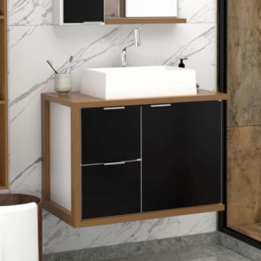 Imagem de Gabinete Toucador Para Banheiro Florença 66,6cm Com Cuba Branco/Preto