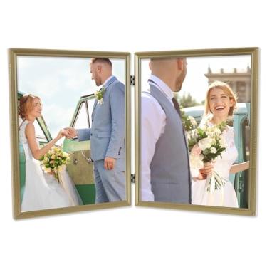 Imagem de Lawrence Frames Moldura dupla articulada de latão antigo 20 x 25 cm - design de borda com contas