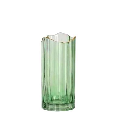 Imagem de PEPAXON Vaso de vidro grande para vaso de flores, vaso cilíndrico pesado, decoração de casa, verde, 10 x 25 cm