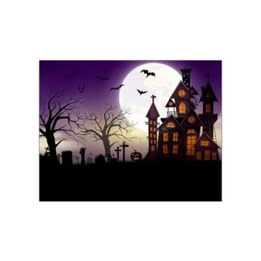Imagem de Painel de Festa Horizontal 1,55 X 1,20 - Noite de Halloween Fundo Roxo