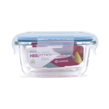 Imagem de Pote Vidro Hermético Mantimentos Tampa Plástico 320ml - U4home, Azul