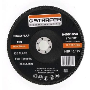 Imagem de Kit 5 Disco Abrasivo Flap 7x7/8" Grão 60 - Starfer