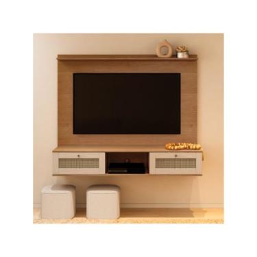 Imagem de Painel para TV até 72" Artely Trama 1 Prateleira, Cinamomo e Off White