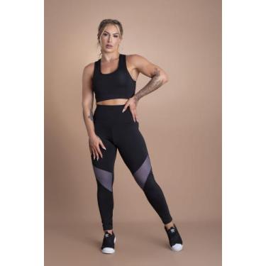 Imagem de Conjunto Feminino Fitness Academia Calça Legging Cintura Alta Detalhe 