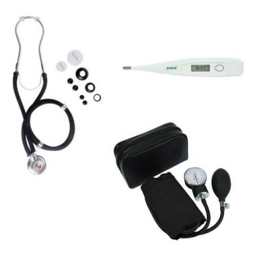 Imagem de Kit Medidor De Pressão Esfigmomanometro + Esteto Termometro - Premium,
