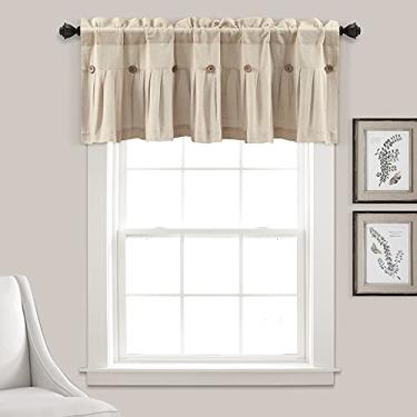 Imagem de Lush Decor Saia de casa de fazenda com botões de linho, 213 cm L x 45 cm C, linho escuro - cortinas de cozinha - sanefas para janelas - saia de cortina