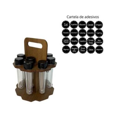 Imagem de Porta Tempero MDF Hexágono Madeira + Cartela de Adesivos - MDF AMA