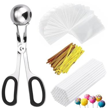 Imagem de Kit de saco de petisco Lollipop Cake Pop, incluindo 100 unidades de palitos de bolo, 100 pacotes de sacos, 100 peças de laços torcidos e 1 molde de bolo, ferramentas para fazer bolo pop para