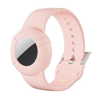 Imagem de Pulseira para adultos compatível com AirTag, pulseira de silicone macio para adultos, antiperda, antiarranhões, capa protetora compatível com Apple Air Tags Tracker (rosa)