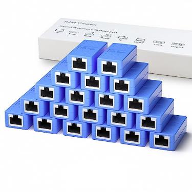Imagem de Dingsun Acoplador RJ45, adaptador extensor de cabo Ethernet Play and Plag acoplador em linha para conector de acoplador Ethernet fêmea para fêmea Cat7/Cat6/Cat5e/Cat5 (0,59, azul, 20)