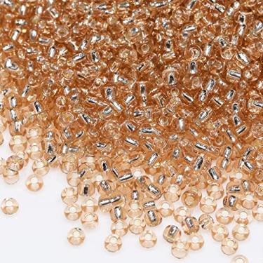 Imagem de Bala&Fillic Grânulos de semente de 3 mm com forro de prata dourado claro cerca de 3600 peças/100 gramas no saco, 8/0 contas de vidro para artesanato para fazer pulseira e colar (revestido com prata dourado claro)