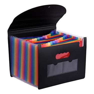 Imagem de Pasta expansível de 24 bolsos com capa organizadora de arquivos sanfonada tamanho A4 organizador de documentos cor arco-íris para escritório em casa e escola
