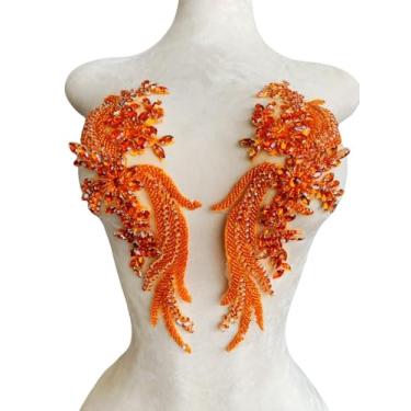 Imagem de 1 par de adesivos feitos à mão com contas de cristal corpete de renda DIY apliques acessório para roupas sociais 35 x 12 cm (laranja)