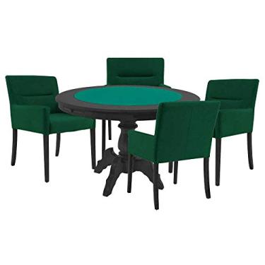 Imagem de Mesa de Jogos Carteado Redonda Montreal Tampo Reversível Preto com 4 Cadeiras Vicenza Verde - Gran Belo
