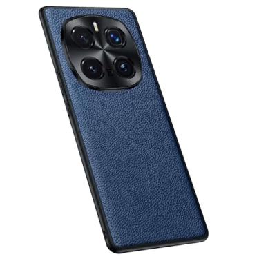 Imagem de POYUFRG Capa de couro genuíno para Honor Magic 7 Pro/7, capa fina de metal feita à mão de luxo com borda macia antiqueda, azul, 15