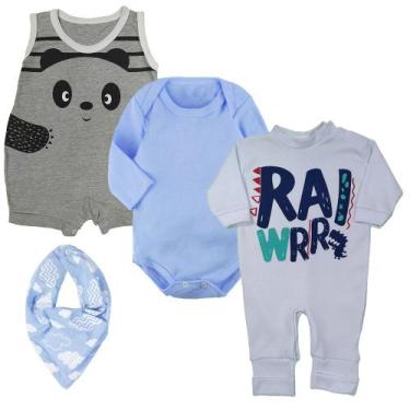 Imagem de Kit 4 Peças Roupa De Bebê Body Macacão Babador Recém Nascido - Koala B