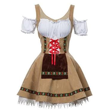 Imagem de COSWE Vestido feminino alemão Dirndl com ombros de fora Oktoberfest Beer Girl Costume (Apricot, 2GG)