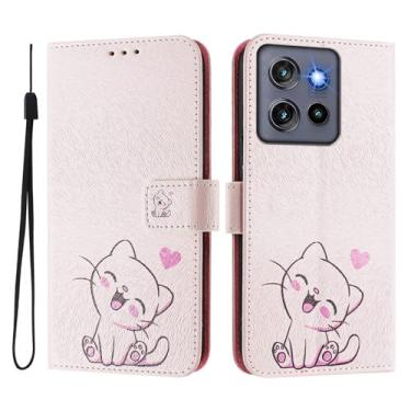 Imagem de Capa carteira para Motorola Moto Edge 50 Neo, 3 compartimentos para cartão, 1 compartimento para dinheiro, capa flip de couro PU com padrão fofo, capa com fivela magnética à prova de choque,