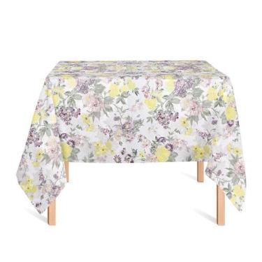 Imagem de Toalha de Mesa Quadrada em Tecido Jacquard Estampado Floral Lilás e Am