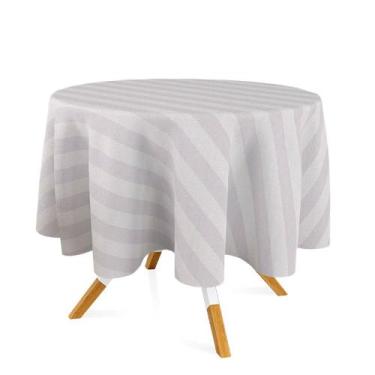 Imagem de Toalha de Mesa Redonda em Tecido Jacquard Off-White Listrado Tradicion