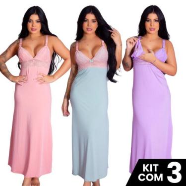 Imagem de Kit 3 Camisolas Longas de Amamentação Elegante Confortável - Surreal l