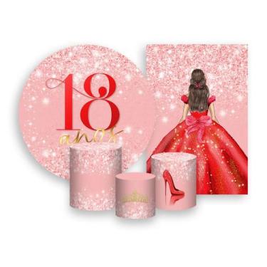 Imagem de Kit 2 Painéis De Festa + Trio De Capas Cilindro - Princesa 18 Anos Efe
