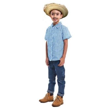 Imagem de Camisa Festa Junina Infantil Xadrez Azul Cores - Fantasias Super,  P