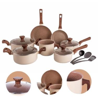 Imagem de Jogo de Panelas Antiaderente Cerâmico Fogão Indução Kit 10 Peças Prati