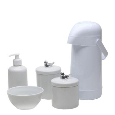 Imagem de Potes, Garrafa, Molhadeira e Porta Álcool-Gel Passarinho Prata Quarto 