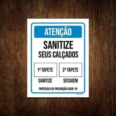 Imagem de Kit 3 Placas Atenção Sanitize Seus Calçados Tapete - Sinalizo.Com