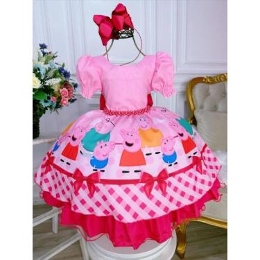 Imagem de Vestido Infantil Família Peppa Rosa Chiclete Peito Strass super luxo f