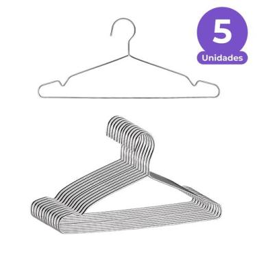 Imagem de Kit 5 Cabides Tintureiro de Metal Cromado Adulto - 40cm - TULLS