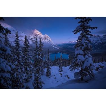 Imagem de Baocicco 3 x 2 m, cenário noturno de neve, cenário de inverno, pinheiros, floresta, frezee, montanha, lago, fotografia de fundo, frio, inverno, dias de neve, Natal, festas, banner, suprimentos para