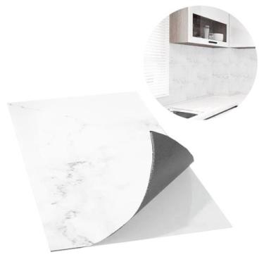 Imagem de Kit 10 Placas Autocolante Revestimento Mármore Branco Fosco Parede 3D 