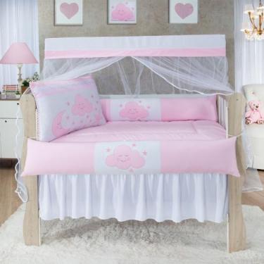 Imagem de Kit enxoval para berço 406 lua nuvem rosa menina barato com babado ber