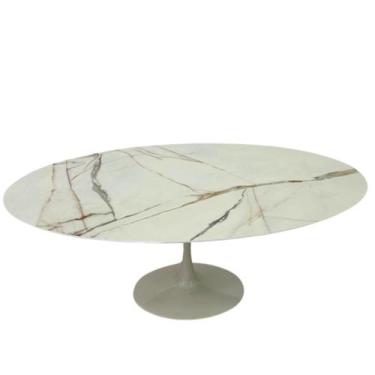 Imagem de Mesa de Jantar Saarinen Oval 244x137 cm Mdf Calacata Marmorizada Gold 