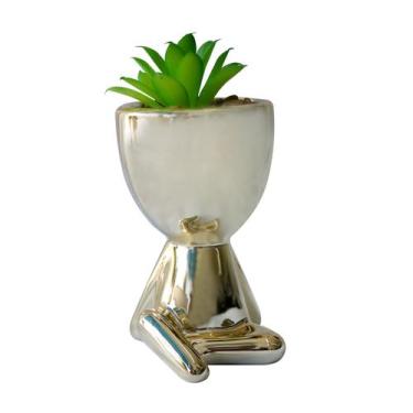Imagem de Vaso decorativo com suculenta artificial 11,5cm - MEGAGIFT, DOURADO