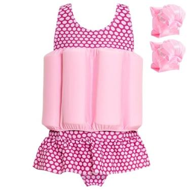 Imagem de Summshall Maiô infantil com flutuação, maiô de uma peça para bebês meninas, Rosa, branco, 1-2 Anos