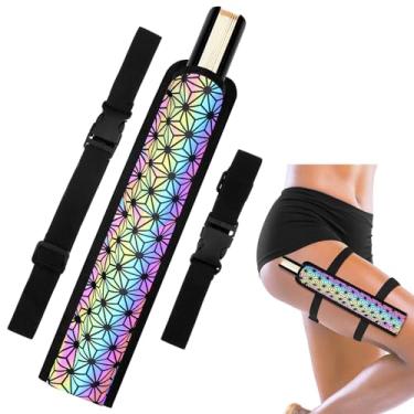 Imagem de Cosblank Coldre de fã Summer Rave Suporte de ventilador dobrável bolsa de mão dobrável com cinto de cintura para festa na coxa (estilo flor)