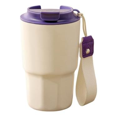 Imagem de Caneca de café portátil de aço inoxidável 316 de 480 ml, copo isolado de parede dupla, design à prova de vazamento, fundo antiderrapante, livre de BPA, boca larga para fácil limpeza (roxa)