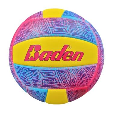Imagem de Baden | Fun Design | Official Size & Weight Indoor & Outdoor Volleyball | Bright & Beachy! Soft Touch Synthetic Leather, Durable Stitching |All Ages & Skill Levels | Swirls Yellow, Purple
