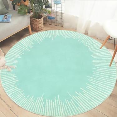 Imagem de Lacomfy Tapete abstrato moderno, 1,5 m, redondo, para crianças, para quarto de crianças, meninos, meninas, sala de estar, sala de jogos, tapete circular para decoração de casa interna, ciano