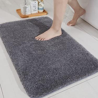 Imagem de COSY HOMEER Tapetes de banho para banheiro extra grossos - tapetes de banho antiderrapantes fio de pelúcia macio felpudo 100% poliéster milicano forte tapete de sala de estar quarto tapete absorvente de água (cinza escuro, 61 x 91 cm)