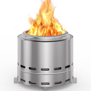 Imagem de ROOMTEC Fogueira externa sem fumaça de 38 cm, fogão de aço inoxidável com suporte, bandeja de cinzas removível e bolsa portátil, lareiras a lenha de fácil limpeza, fogueira externa para quintal,